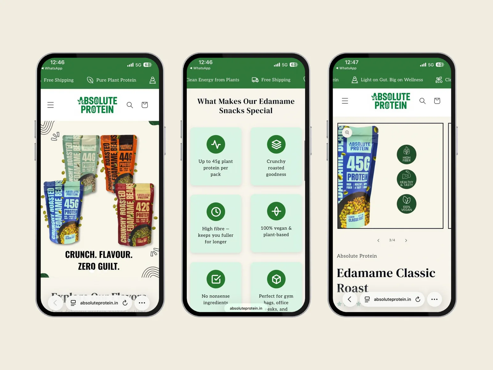 Absolute Protein: Mobile screens: home and product pages · banner design by Talknlock