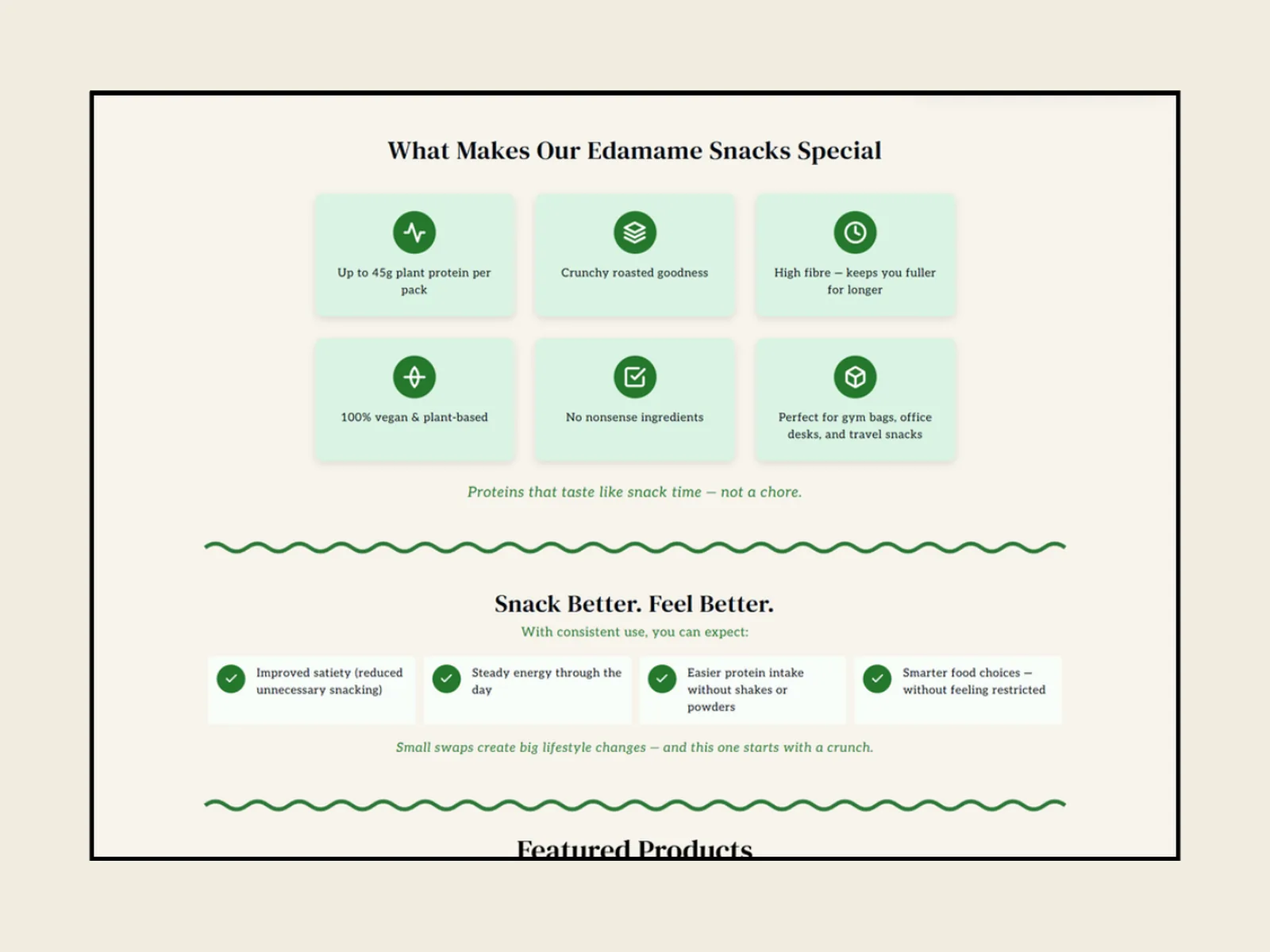 Absolute Protein: Home page: “What makes our edamame snacks special”