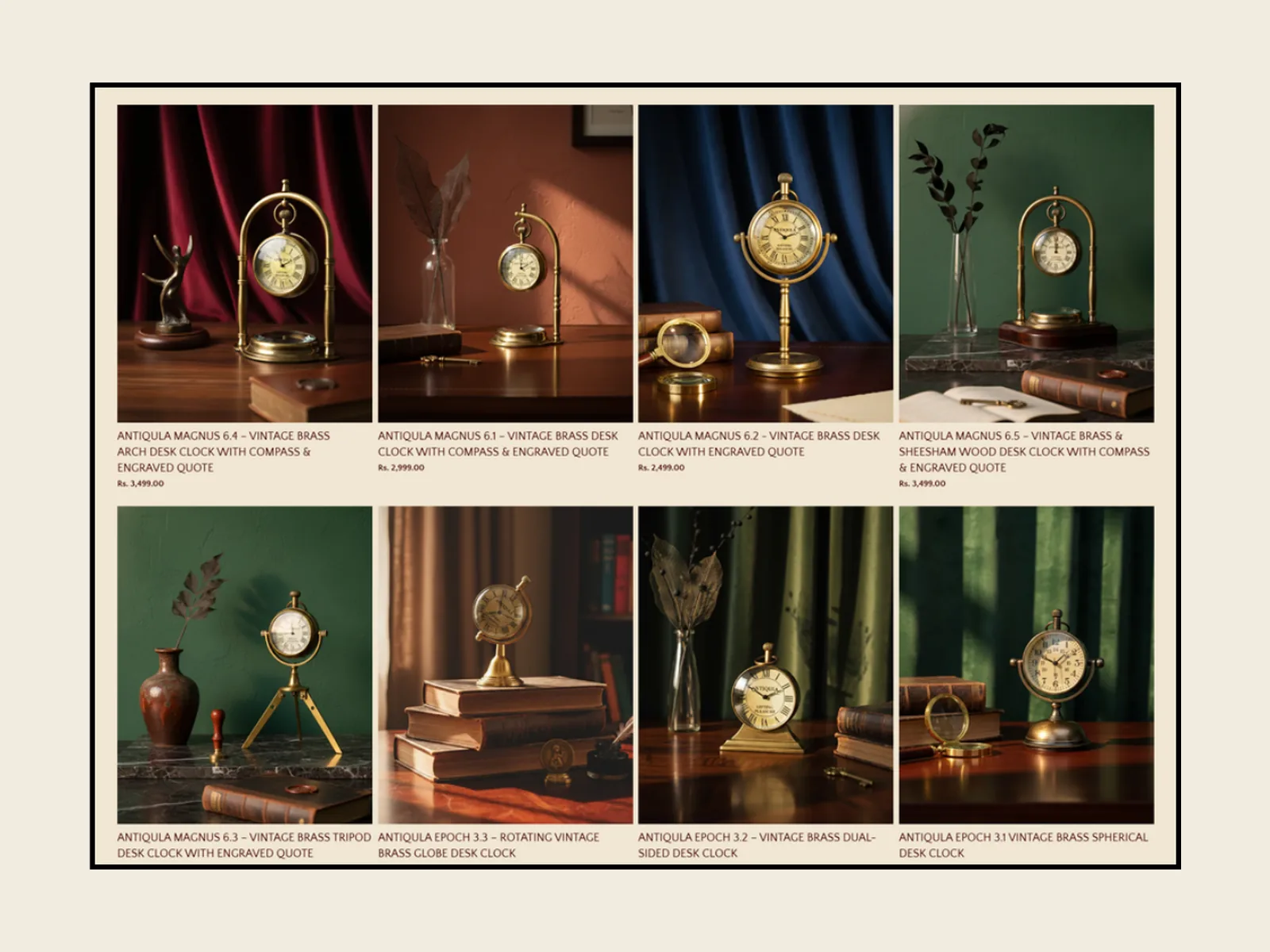Antiqula: Home page: collection tiles · product photography by Talknlock