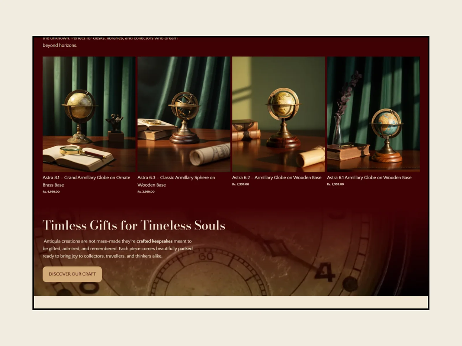 Antiqula: Product page: “Timeless Gifts” banner · banner design by Talknlock