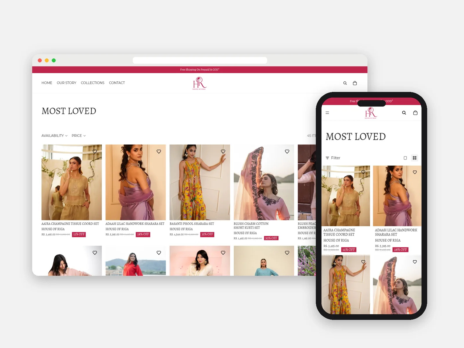 House of Riga: Collection page on desktop and mobile · product photography by Talknlock