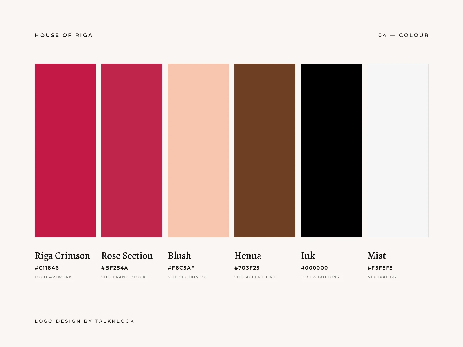 House of Riga: House of Riga’s existing brand colours, shown alongside the logo