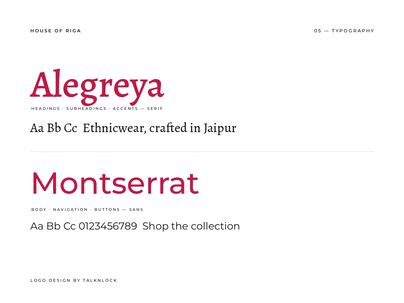 House of Riga: House of Riga’s existing brand fonts, shown alongside the logo