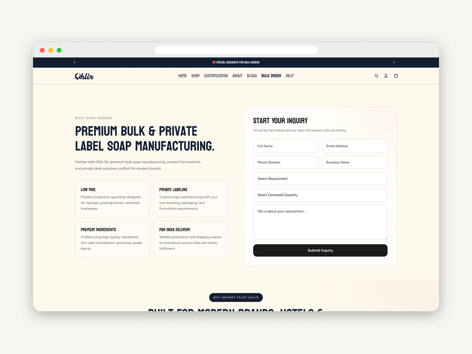 Ohlir: Bulk order page design