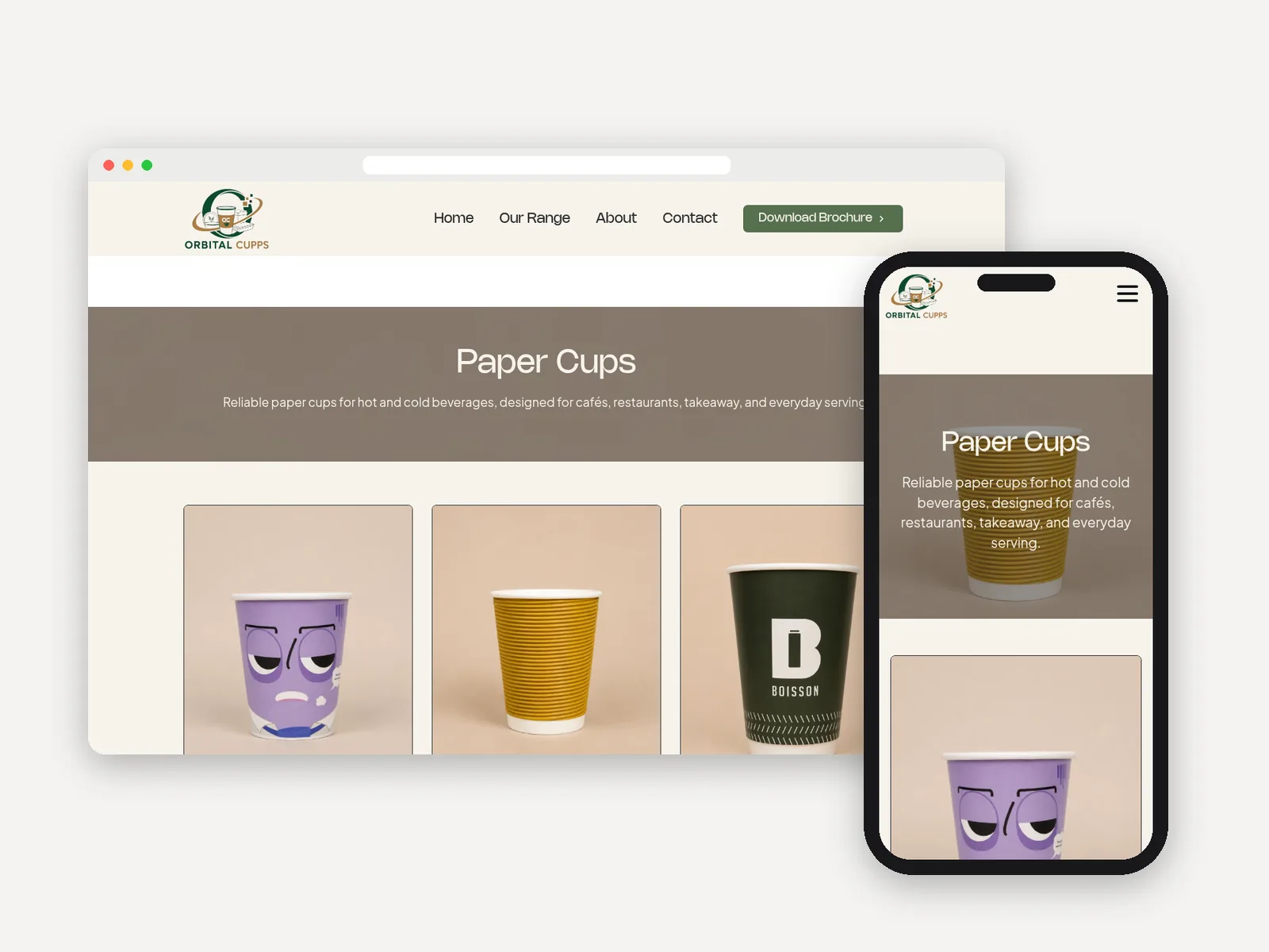 Orbital Cupps: Collection page on desktop and mobile · product photography by Talknlock