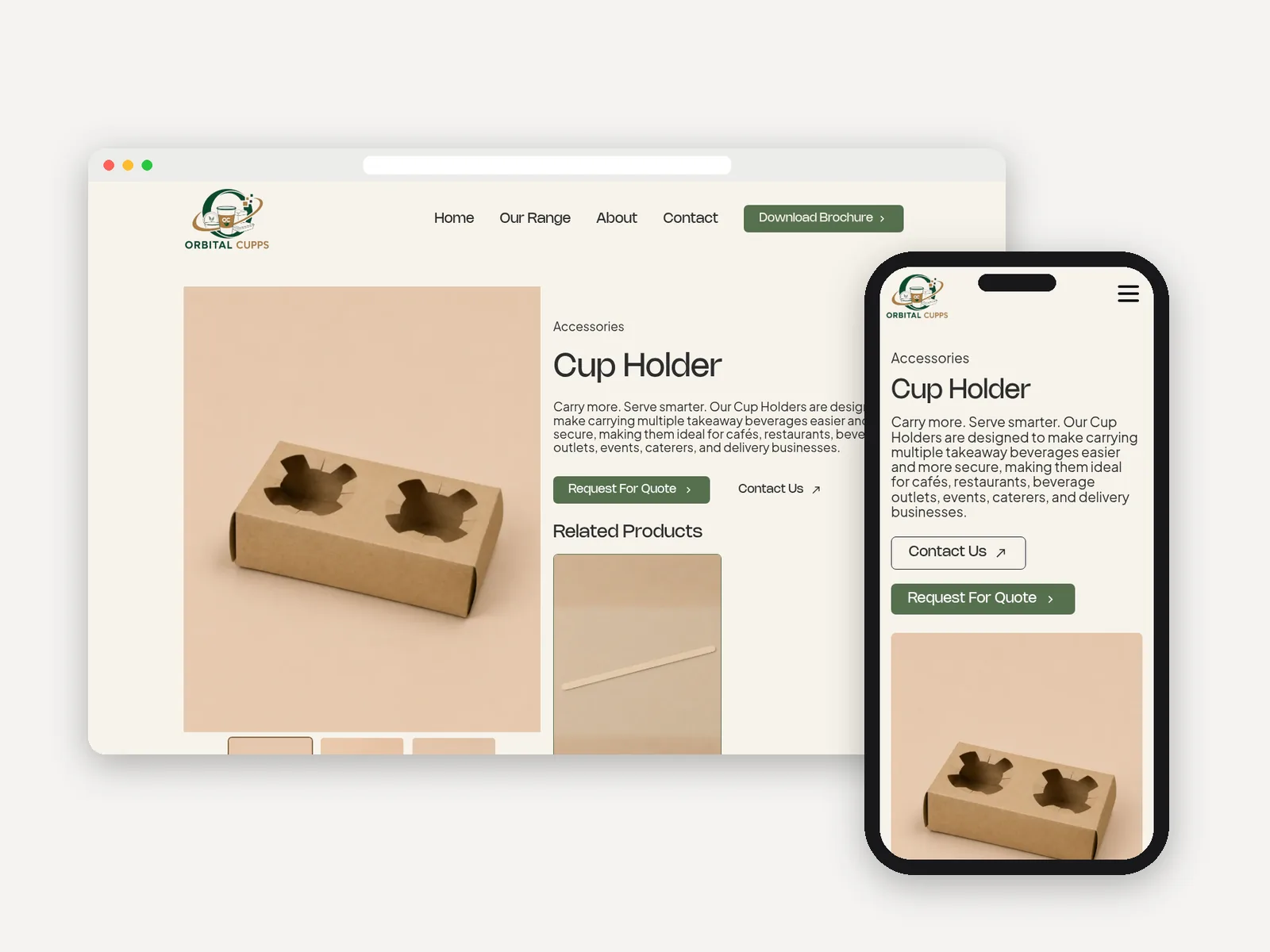 Orbital Cupps: Product page on desktop and mobile · product photography by Talknlock