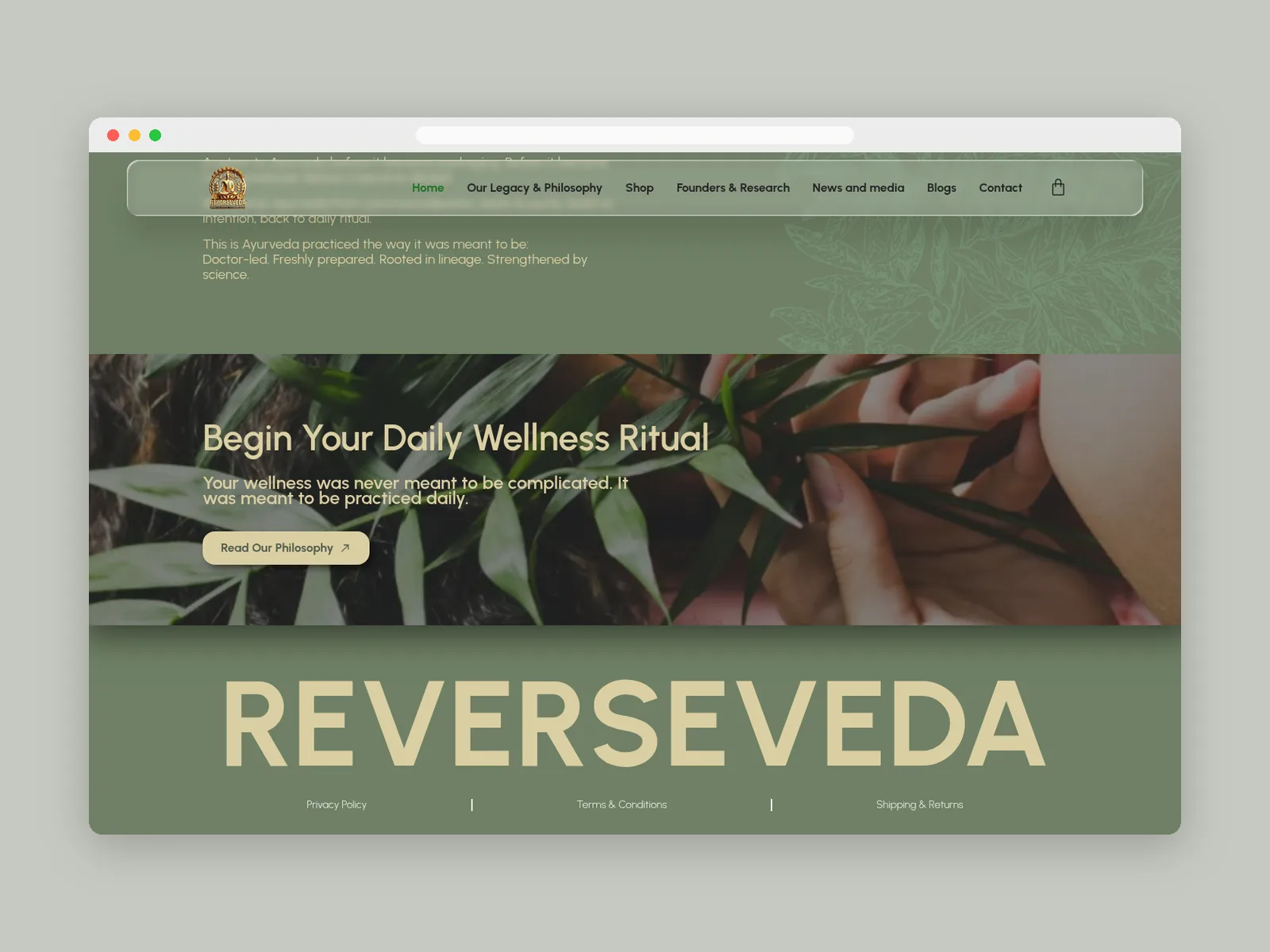 Reverse Veda: “Begin Your Daily Wellness Ritual” closing banner · banner design by Talknlock