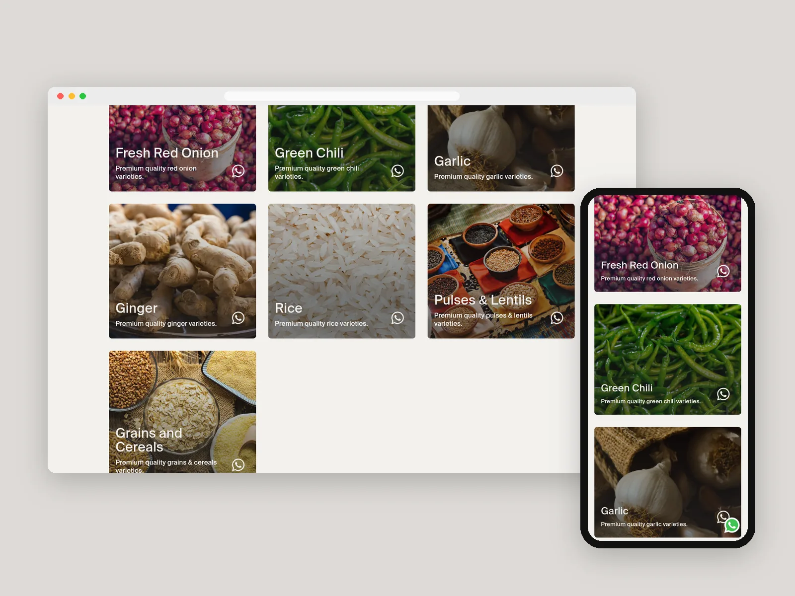 Roterial Global Trades: Product categories on desktop and mobile · product photography by Talknlock