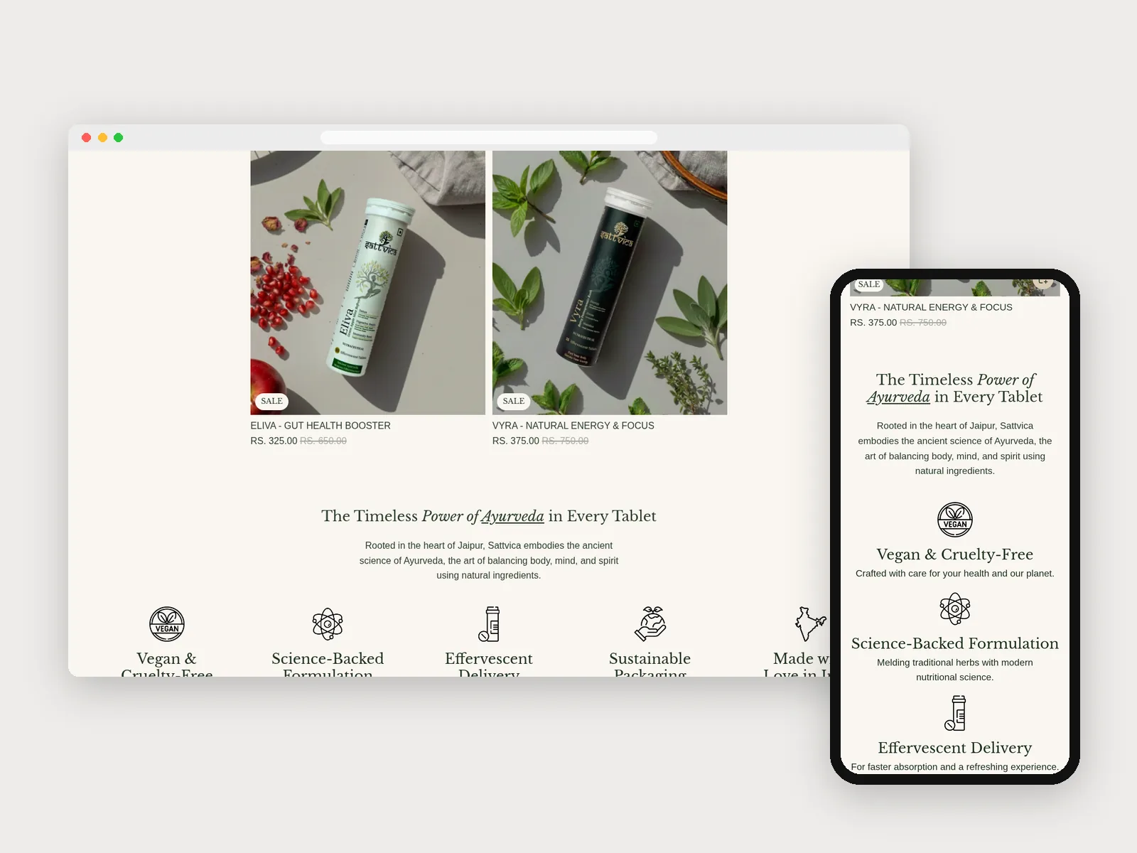 Sattvica: Bestsellers on desktop and mobile · product photography by Talknlock