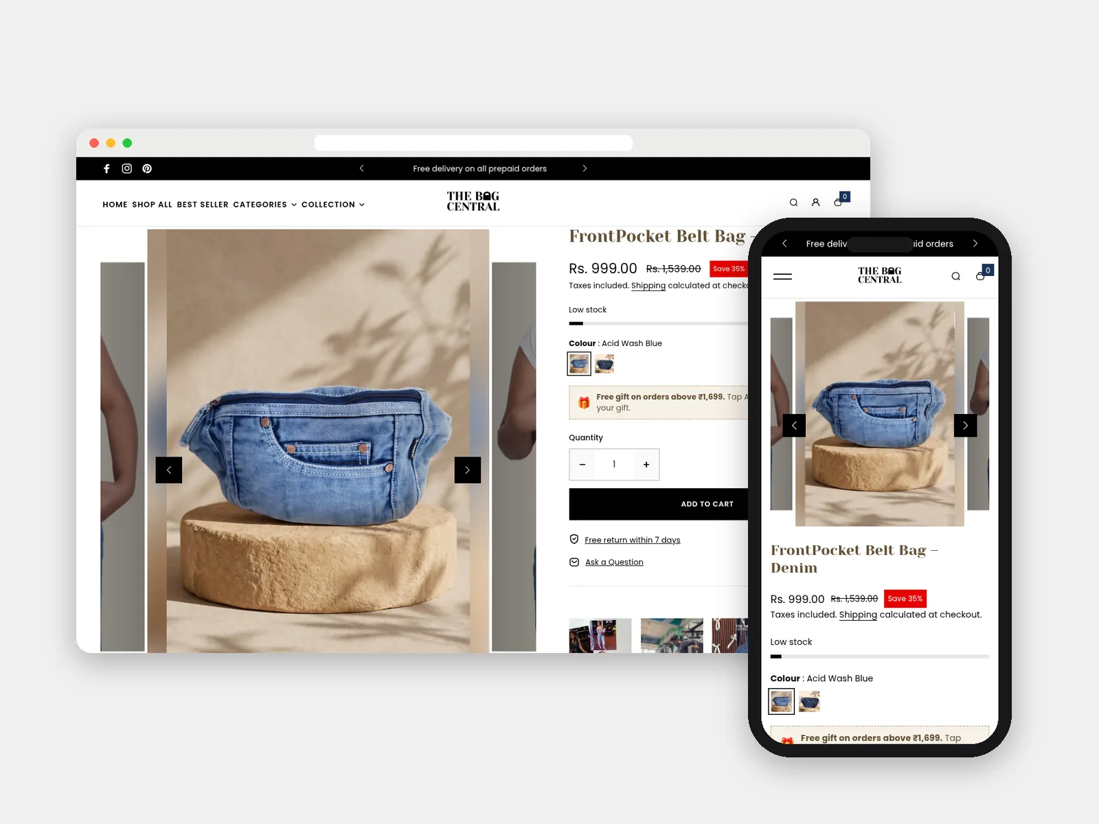 The Bag Central: Product page on desktop and mobile · product photography by Talknlock