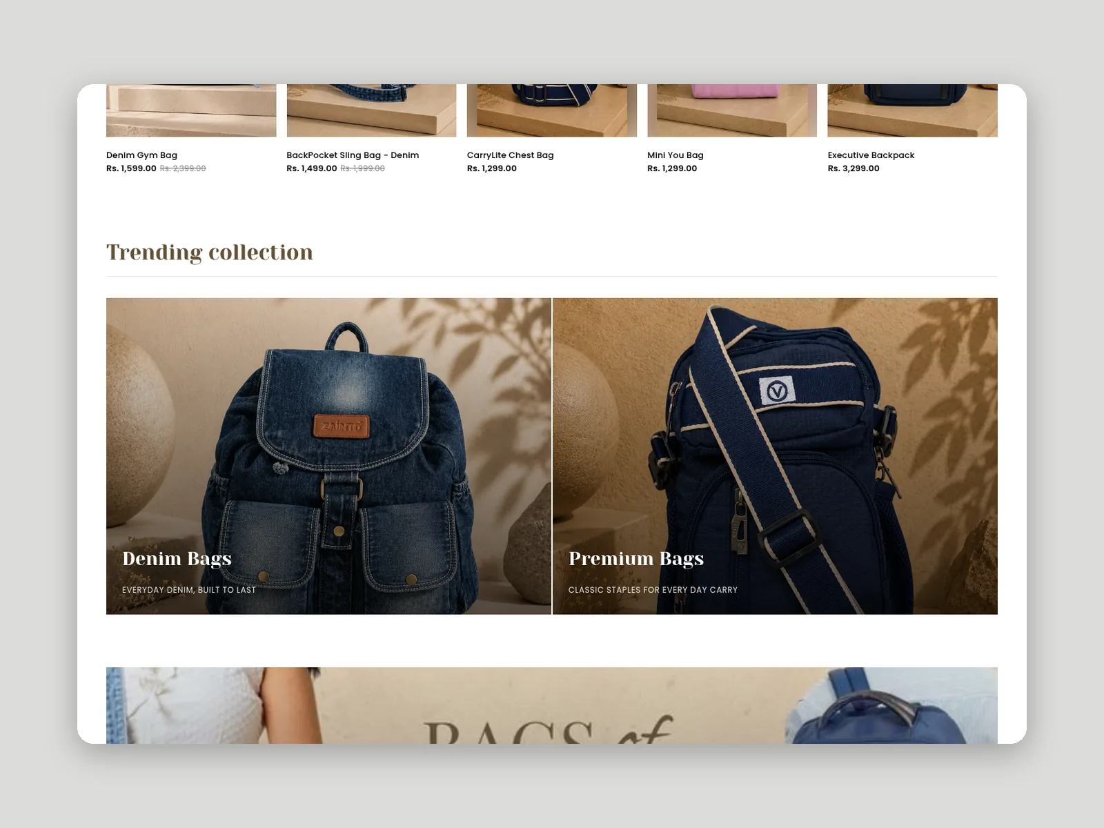 The Bag Central: Homepage section, close-up