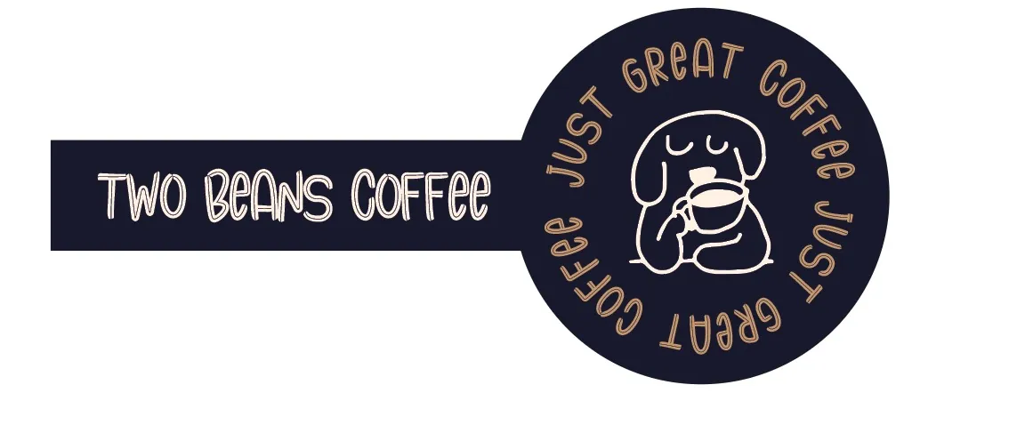 Two Beans Coffee: Jar seal sticker: Just great coffee, with mascot